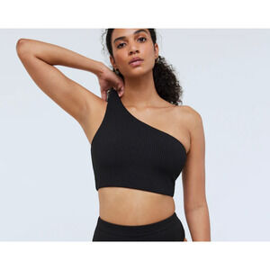 Madewell Womens Bikini Top Ribbed One-Shoulder Longline Swim UPF 50 Black Size M